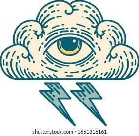 iconic tattoo style image of an all seeing eye cloud