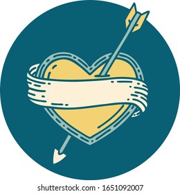 iconic tattoo style image of an arrow heart and banner