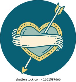 iconic tattoo style image of an arrow heart and banner