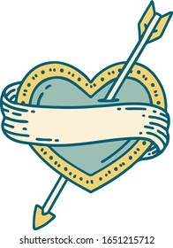 iconic tattoo style image of an arrow heart and banner