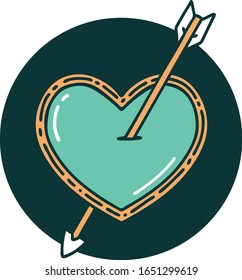 iconic tattoo style image of an arrow and heart