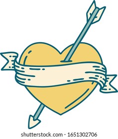 iconic tattoo style image of an arrow heart and banner