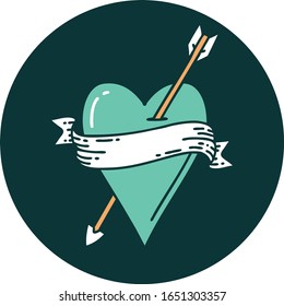 iconic tattoo style image of an arrow heart and banner