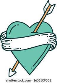 iconic tattoo style image of an arrow heart and banner
