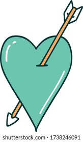iconic tattoo style image of an arrow and heart
