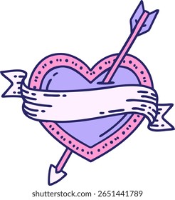 icônica tatuagem estilo imagem de uma seta coração e banner em cor neon brilhante