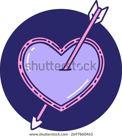 iconic tattoo style image of an arrow and heart in bright neon color