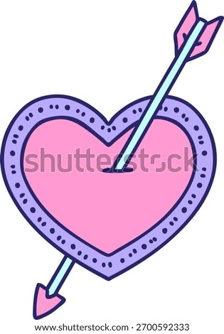 iconic tattoo style image of an arrow and heart in bright neon color