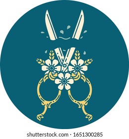 ikonisches Tätowierungsbild von Barbierschere und Blumen