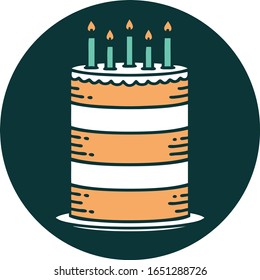 iconic tattoo style image of a birthday cake