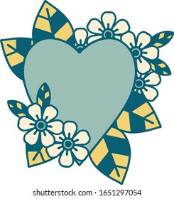 iconic tattoo style image of a botanical heart