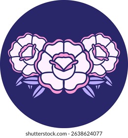 iconic tattoo style image of a bouquet of flowers in bright neon colors