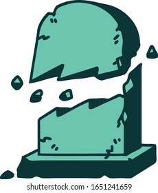 iconic tattoo style image of a broken grave stone