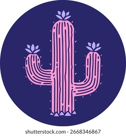 Imagen icónica del estilo del tatuaje de un cactus en color de neón brillante