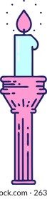 iconic tattoo style image of a candelabra in bright neon colors