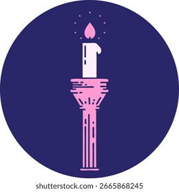 Imagen icónica del estilo del tatuaje de un candelabro en color neón brillante