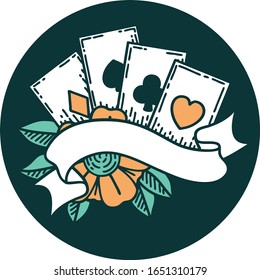 iconic tattoo style image of cards and banner