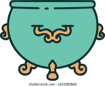 iconic tattoo style image of a cauldron