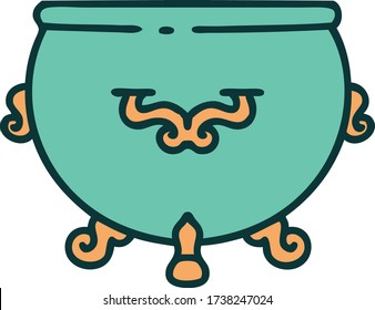iconic tattoo style image of a cauldron