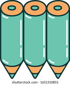 iconic tattoo style image of a coloring pencils