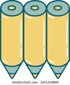 iconic tattoo style image of a coloring pencils