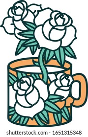 imagen icónica de un tatuaje de una taza y flores