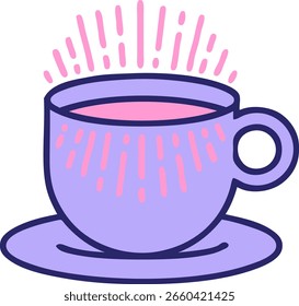 Imagen icónica del estilo del tatuaje de la taza de café en color neón brillante