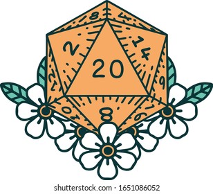 iconic tattoo style image of a d20