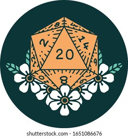 iconic tattoo style image of a d20