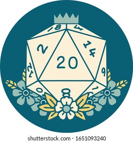 iconic tattoo style image of a d20