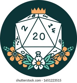 iconic tattoo style image of a d20