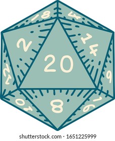 iconic tattoo style image of a d20 dice