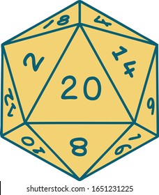 iconic tattoo style image of a d20 dice