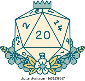 iconic tattoo style image of a d20