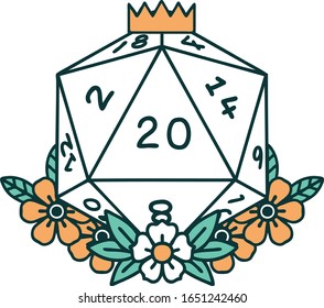 iconic tattoo style image of a d20