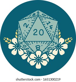 iconic tattoo style image of a d20