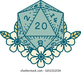 iconic tattoo style image of a d20