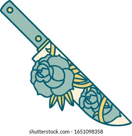 imagen de una daga y flores al estilo tatuaje icónico