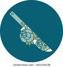 ikonisches Tätowierungsbild eines Daggers und Blumen