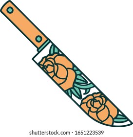 ikonisches Tätowierungsbild eines Daggers und Blumen