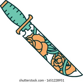 imagen de una daga y flores al estilo tatuaje icónico
