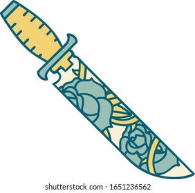 iconic tattoo style image of a dagger and flowers