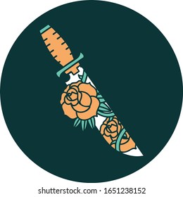 imagen de una daga y flores al estilo tatuaje icónico