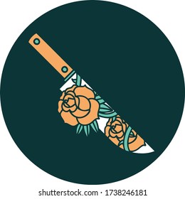 imagen icónica del estilo tatuaje de una daga y flores