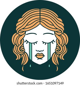 iconic tattoo style image of female face crying