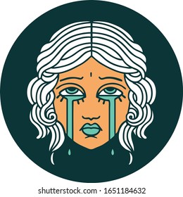 iconic tattoo style image of female face crying