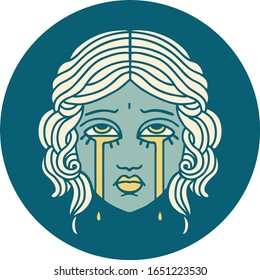 iconic tattoo style image of female face crying