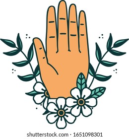 iconic tattoo style image of a hand and flower