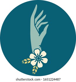 iconic tattoo style image of a hand and flower