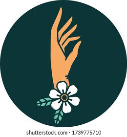 iconic tattoo style image of a hand and flower